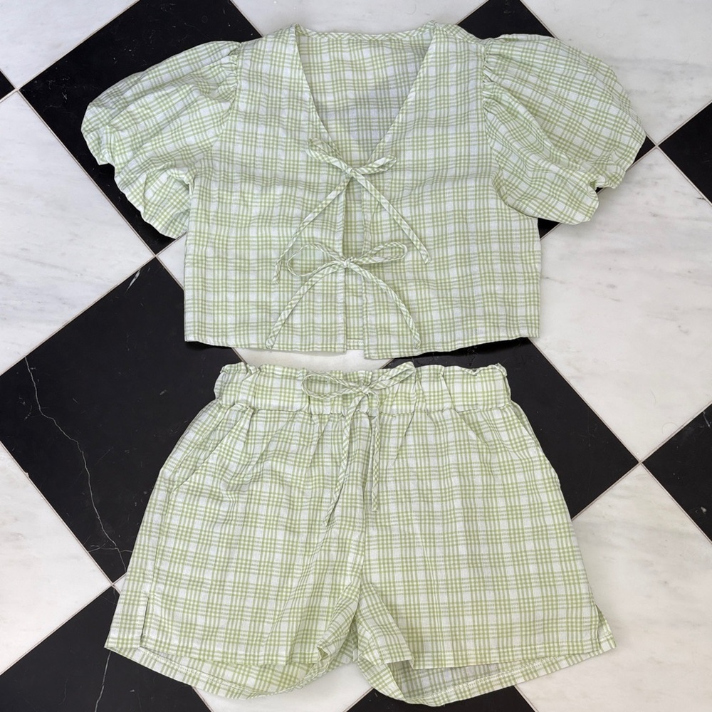 Green Plaid Two-Piece Set